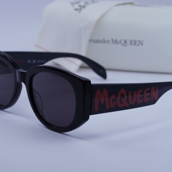 Alexander McQueen AM0330S 002 Oval Sunglasses - Black/Grey - Picture 4 of 10